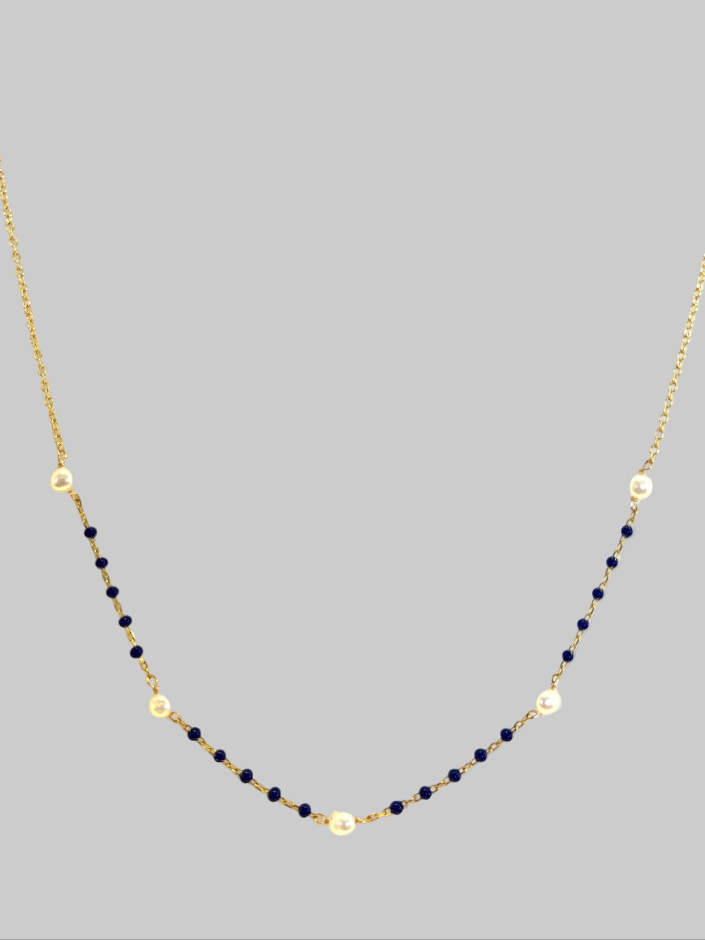 Lapiz & Pearls Necklace, Sterling Silver Gold Dipped