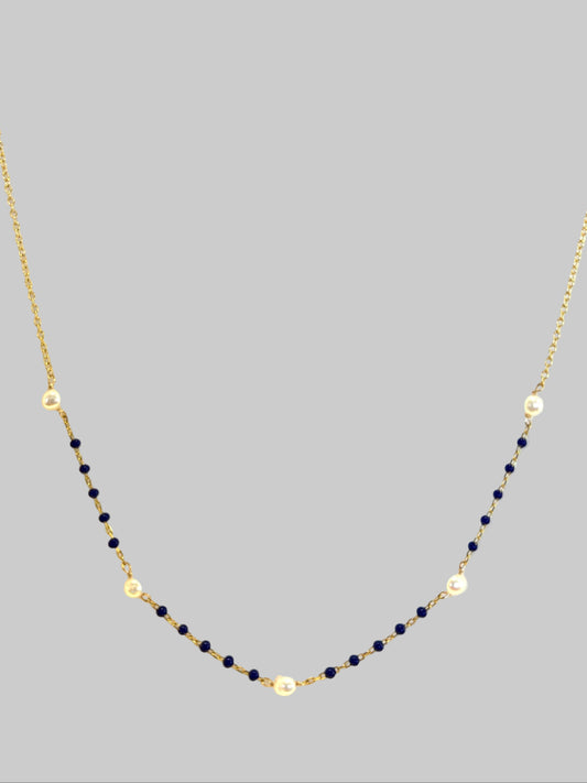 Lapiz & Pearls Necklace, Sterling Silver Gold Dipped